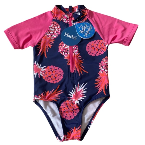Hatley Other - Hatley Rash Guard Swimsuit Navy and Pink Pineapple Tropical Print size 2 NWT